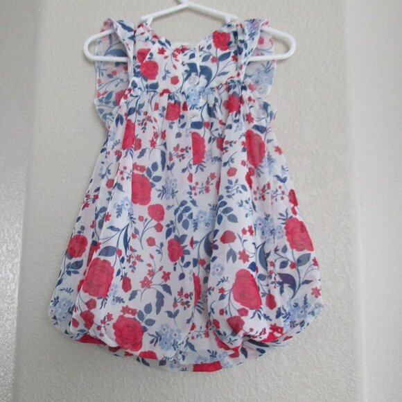 Little Lass Sheer Romper Girls Size 18M Red White Blue Patriotic Floral July 4 - Picture 5 of 7
